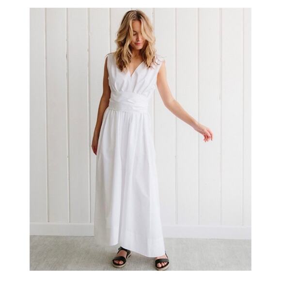 Jenni Kayne Sleeveless Kate Midi Dress Medium White Cotton Poplin Lined Belted - Picture 2 of 13